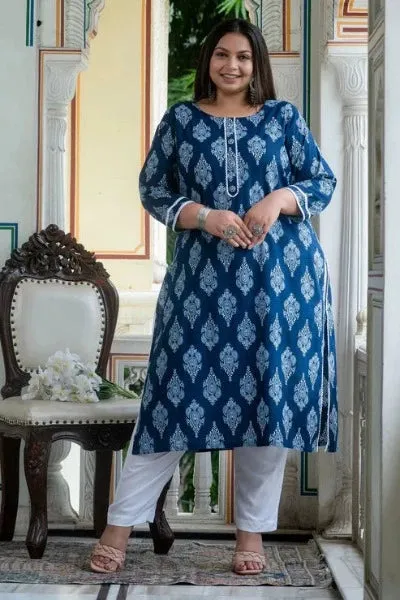 Plus size Indigo Cotton Readymade Kurti