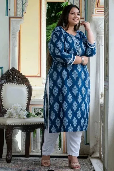 Plus size Indigo Cotton Readymade Kurti