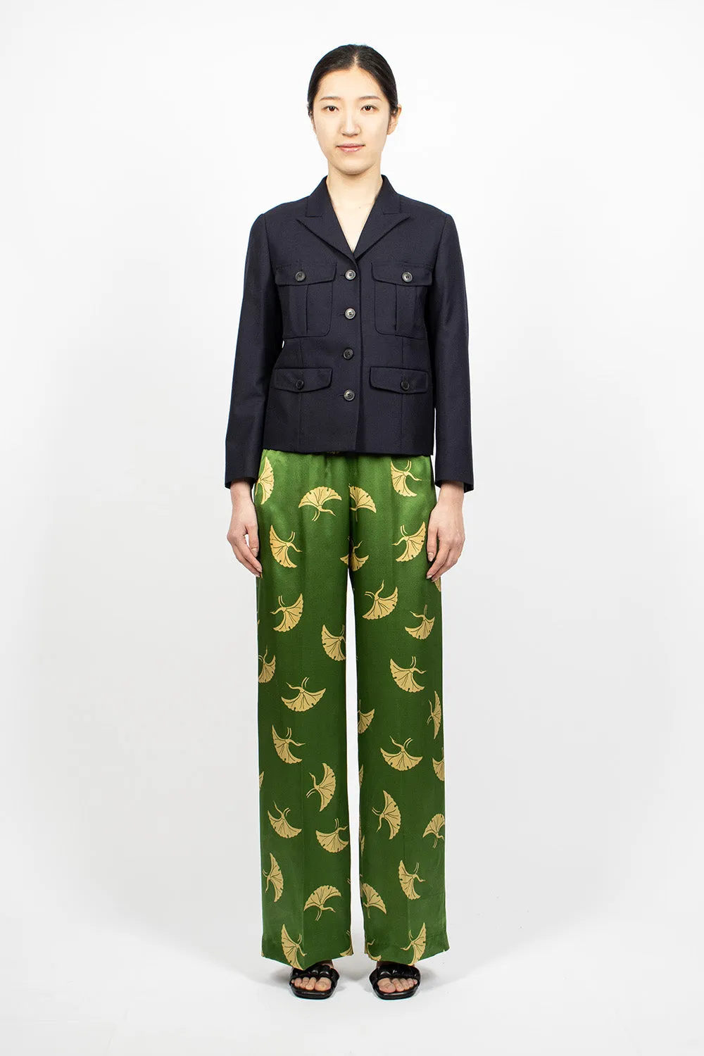 Printed Silk Pants Green