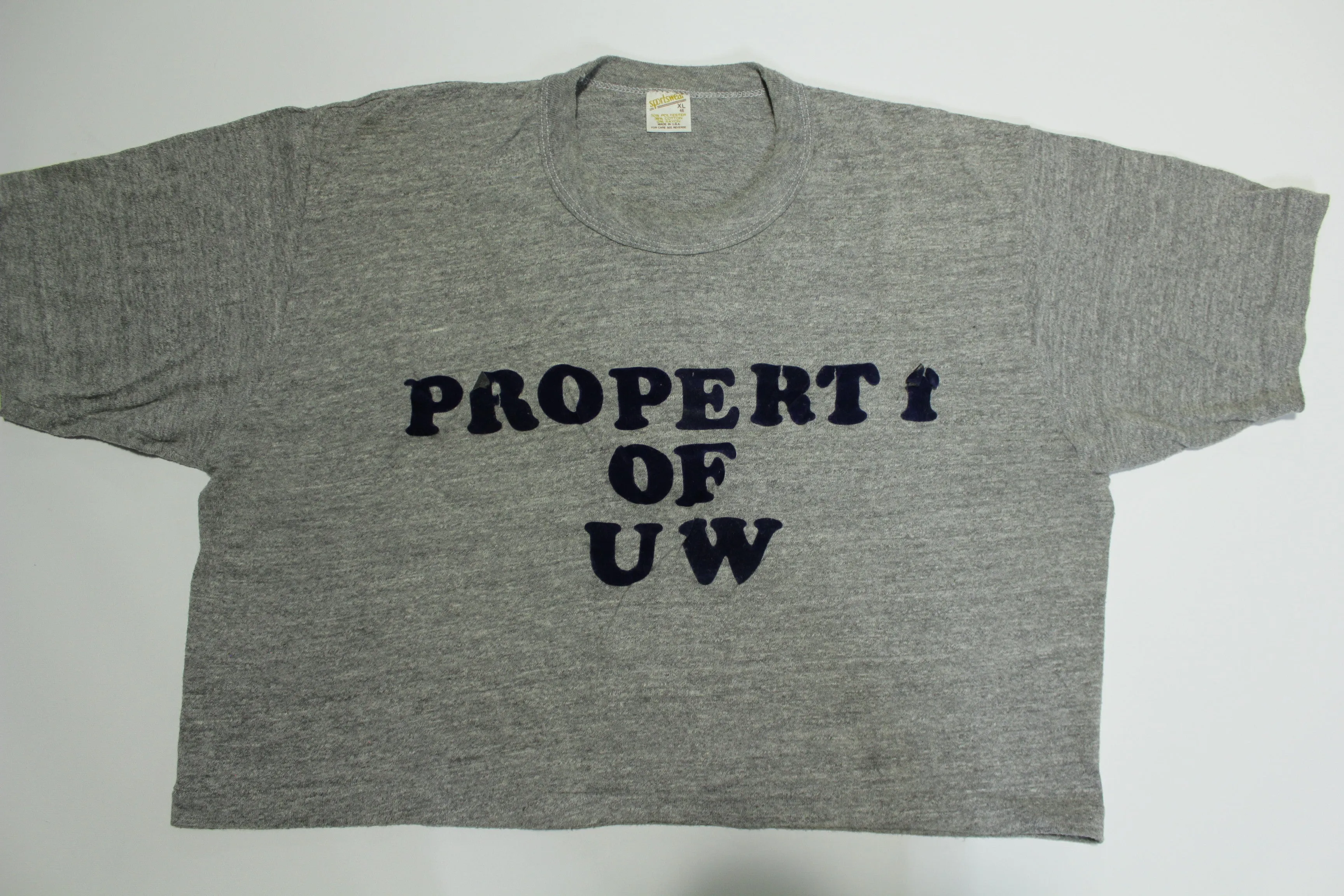 Property of UW University of Washington Huskies Vintage 80's Crop Top Sportswear T-Shirt