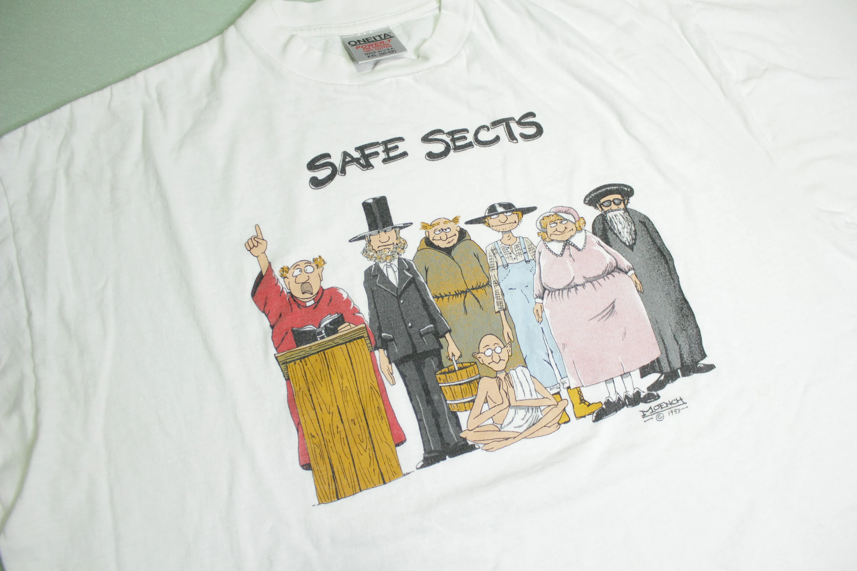 Safe Sects Amish Jewish Dali Lama Vintage Moench 1993 Single Stitch Oneita 90's T-Shirt