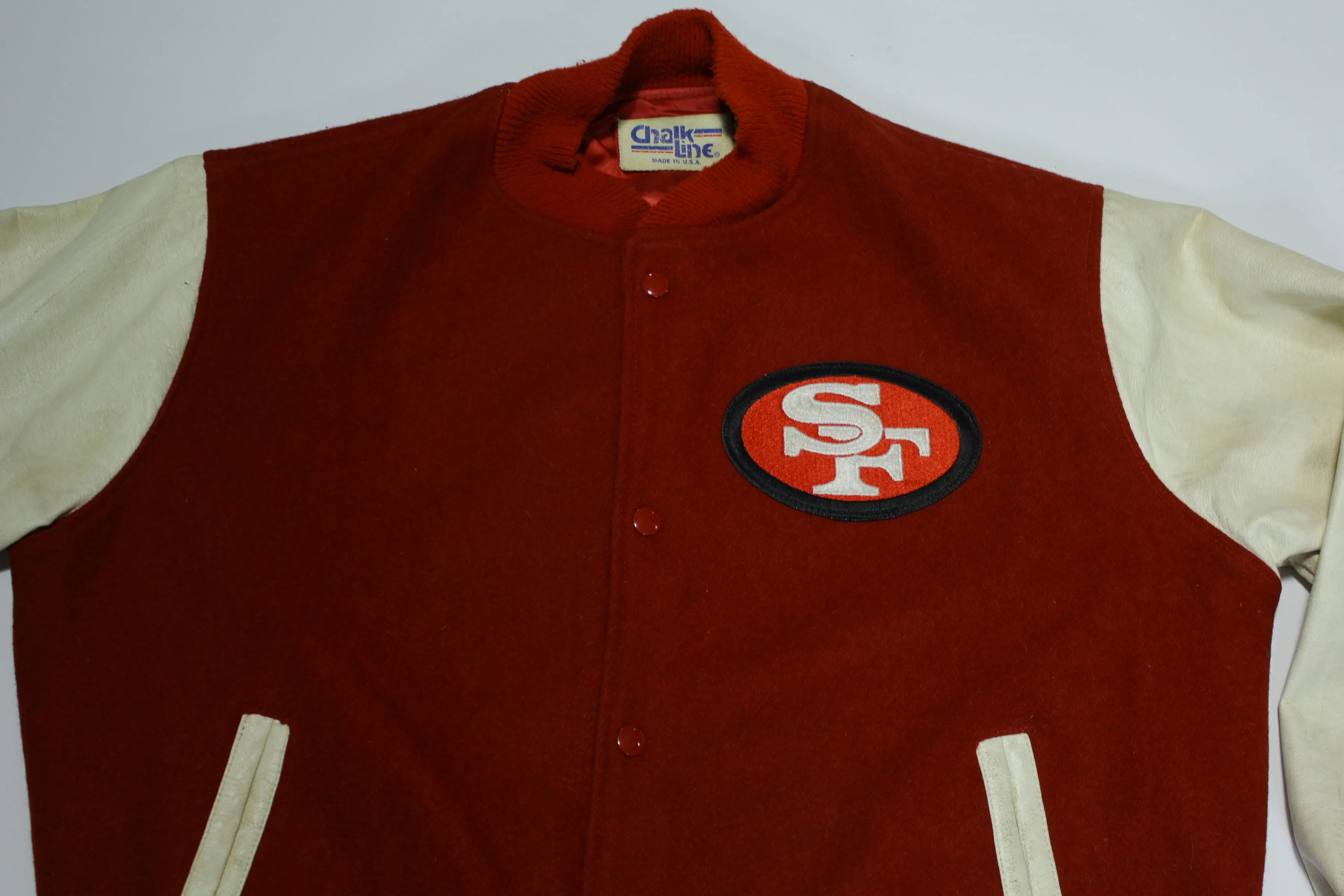 San Francisco 49ers Vintage 80's Chalk Line Made in USA Letterman's Bomber Leather Jacket