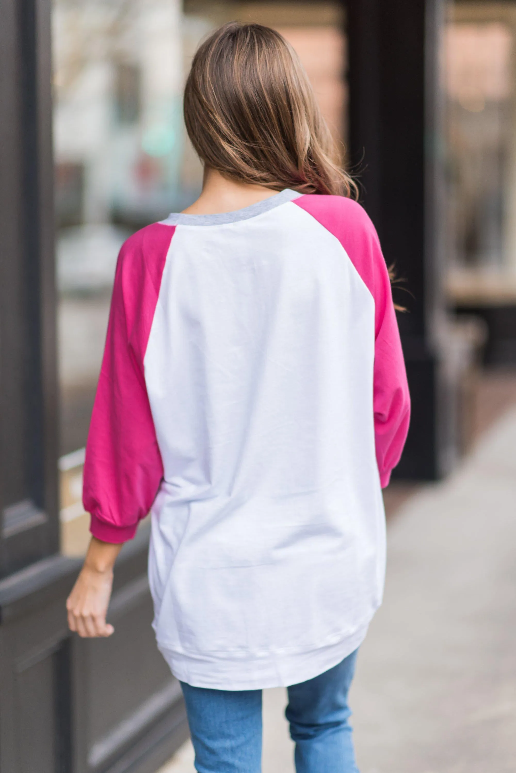 Slouchy Dolman Fuchsia Pink Raglan Tunic w/Pocket