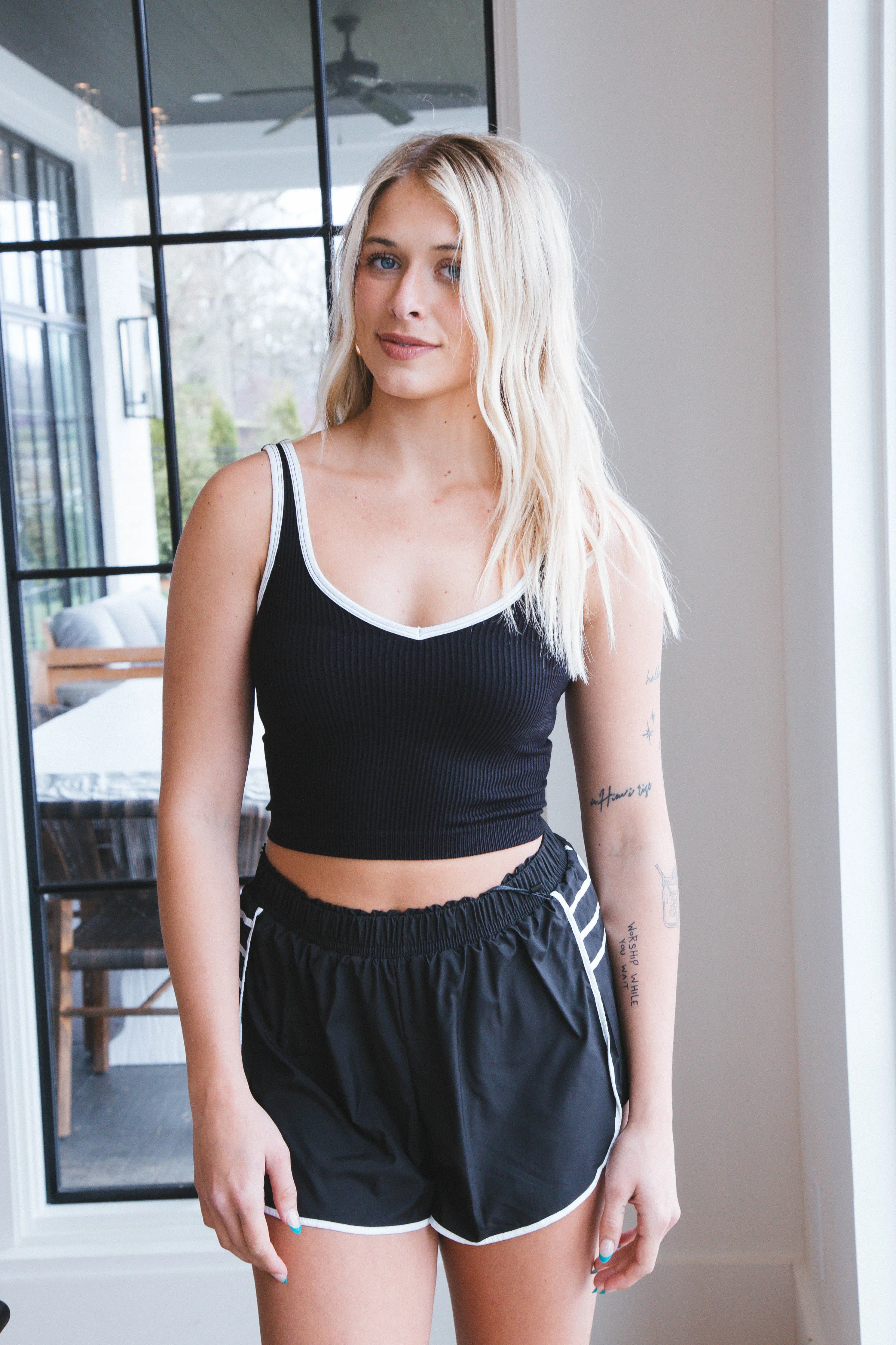 Summer Pleated Athletic Shorts, Black