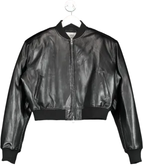 The Frankie Shop Black Micky Cropped Faux Leather Bomber Jacket UK S