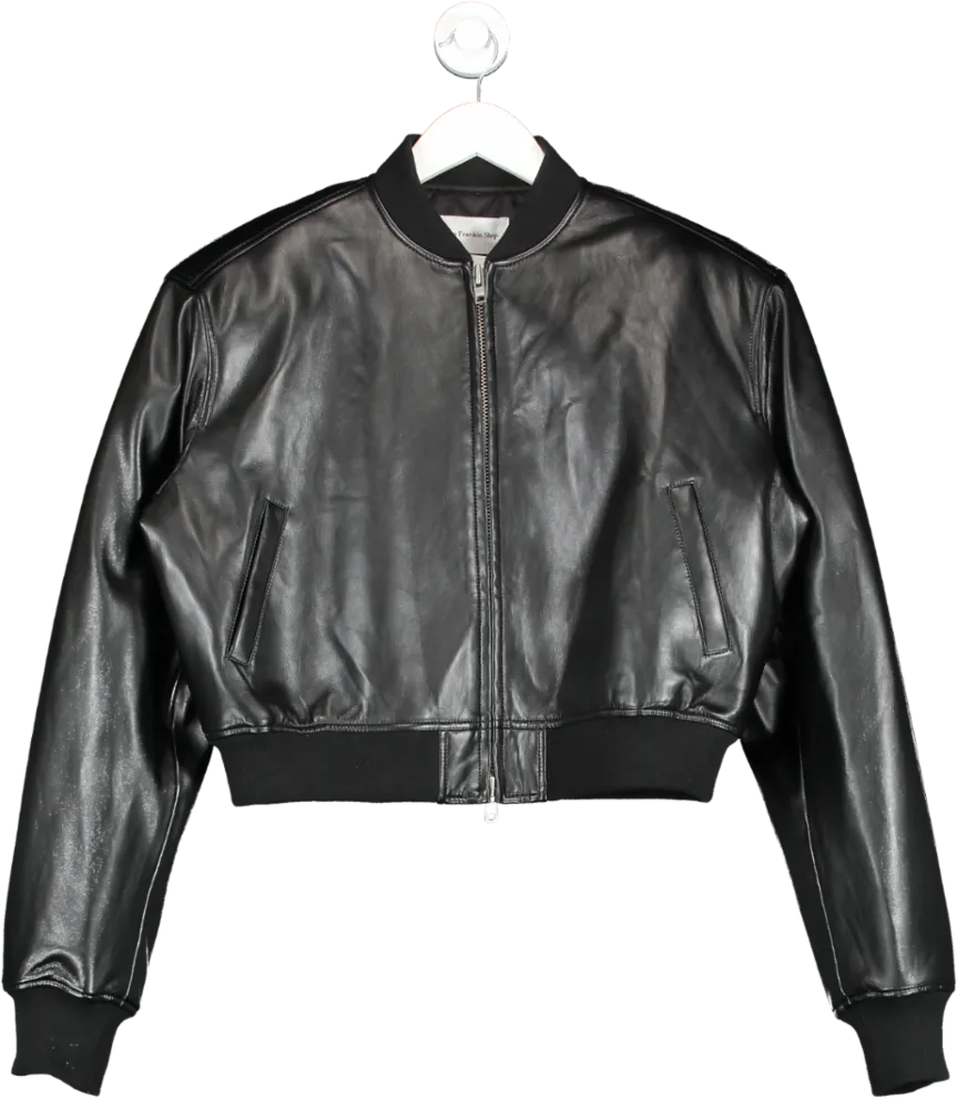 The Frankie Shop Black Micky Cropped Faux Leather Bomber Jacket UK S