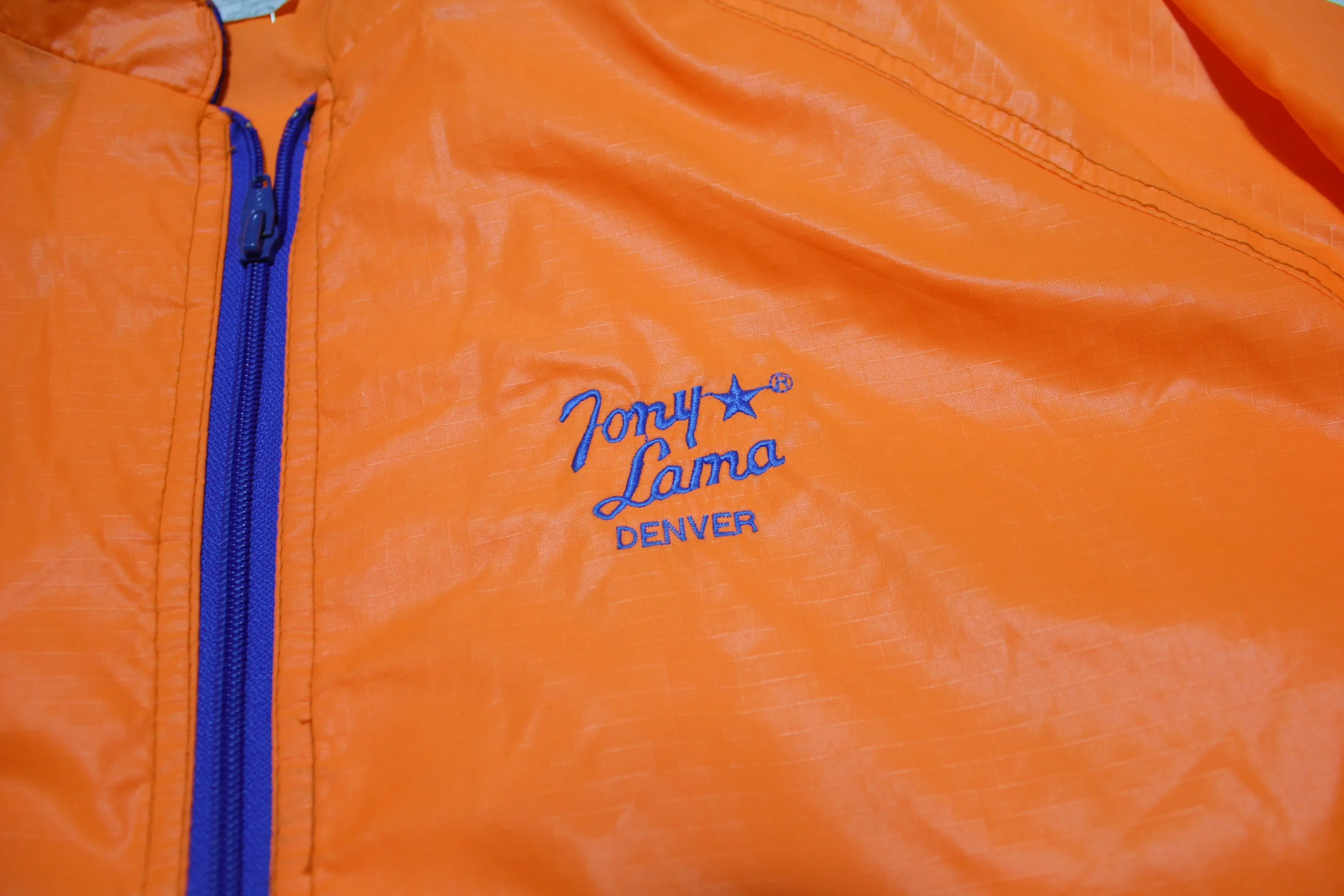 Tony Lama Denver Broncos Vintage 80's Bright Orange Windbreaker Zip Up Jacket