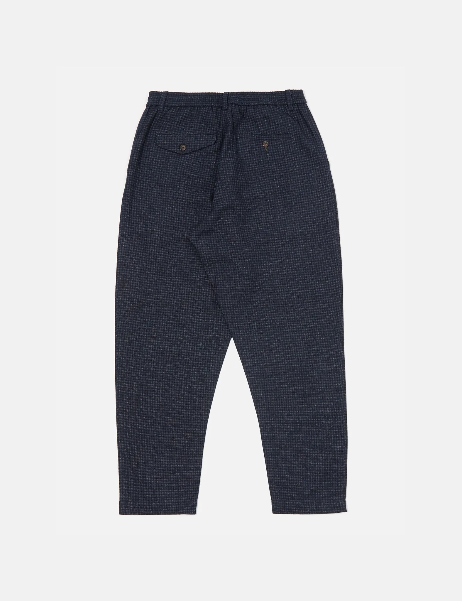 Universal Works Pleated Track Pant (Relaxed) - Navy Blue Check