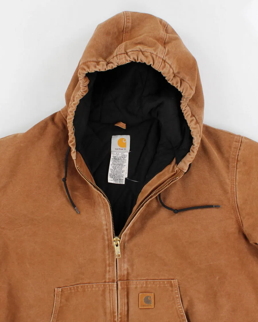 Vintage Men's tan Zip Up Hooded Fleeced Lined Carhartt Jacket - XL