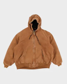 Vintage Men's tan Zip Up Hooded Fleeced Lined Carhartt Jacket - XL