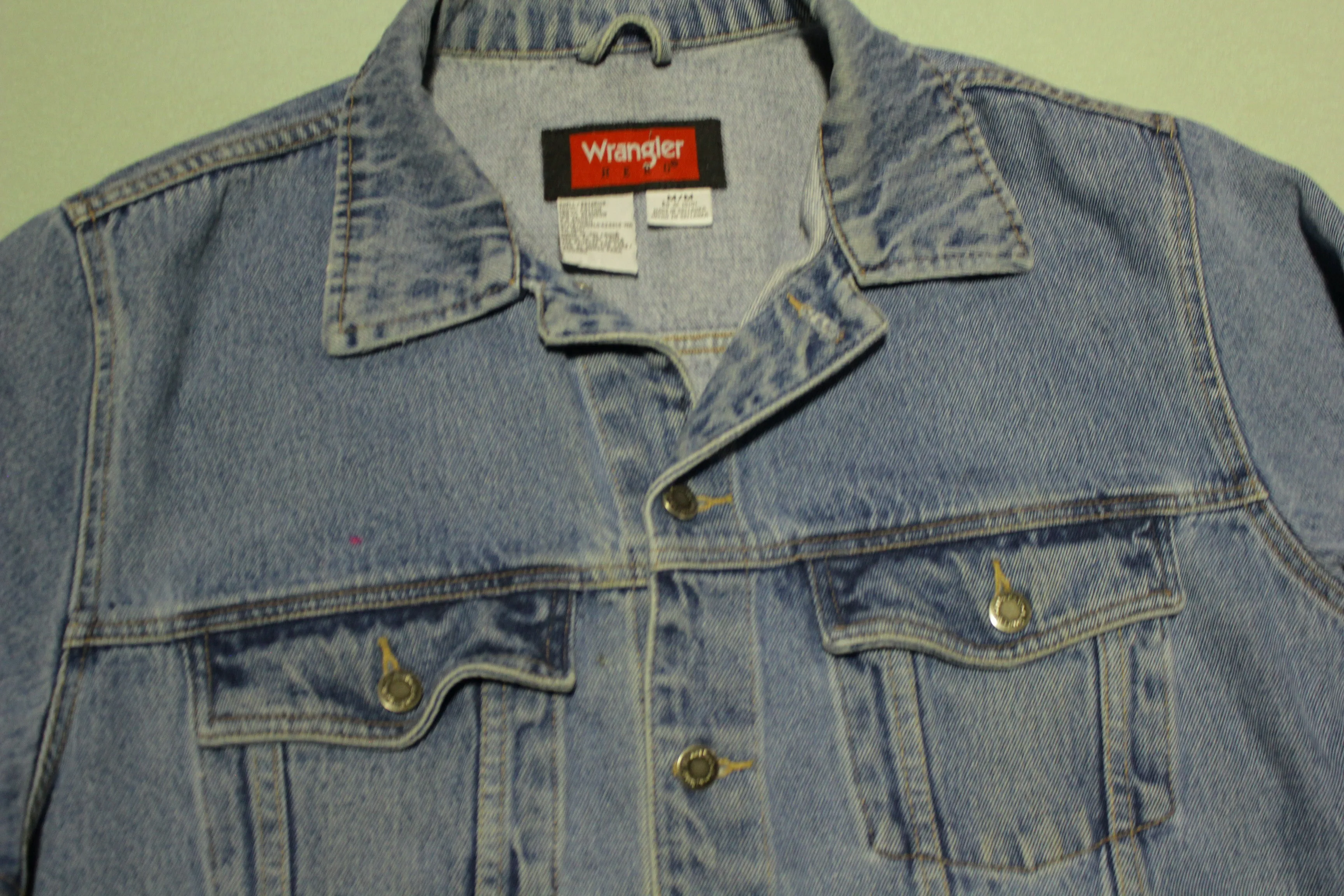 Wranglers Hero Vintage 90's Denim Blue Trucker Jean Jacket 2 Side Pockets