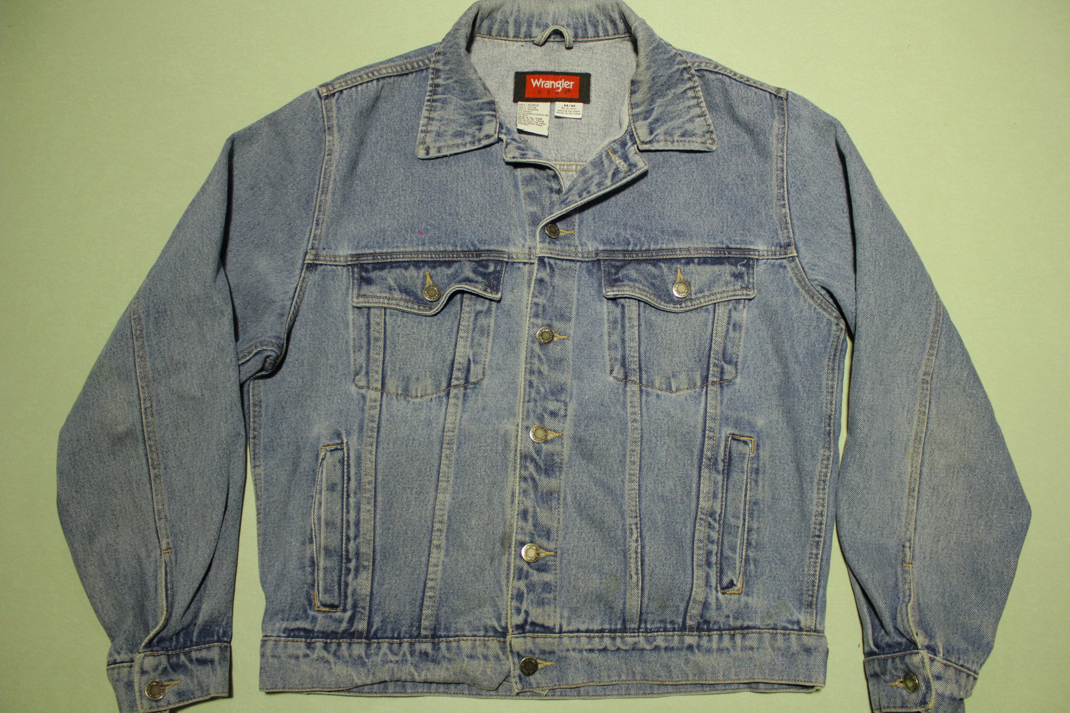 Wranglers Hero Vintage 90's Denim Blue Trucker Jean Jacket 2 Side Pockets